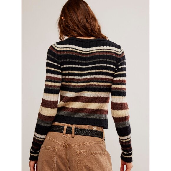 🆕 FREE PEOPLE Lumen Stripe Pullover / Black Combo - Picture 3 of 6